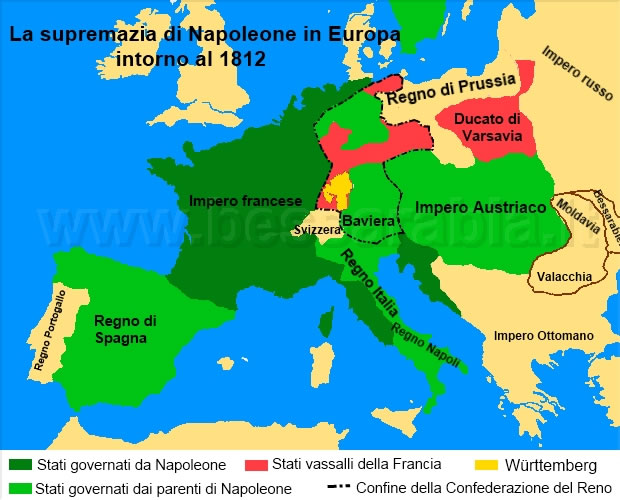 la supremazia di Napoleone in Europa intorno al 1812