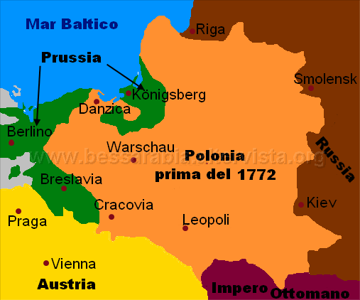 le spartizioni della Polonia nei anni 1772, 1793 e 
      1795