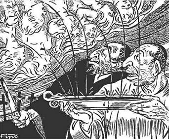 caricatura 
      del settimanale "Der Stürmer": omicidio rituale, 1934